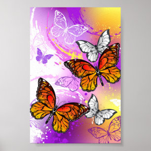 Poster Monarch Butterflies on Purple Background