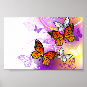 Poster Monarch Butterflies on Purple Background