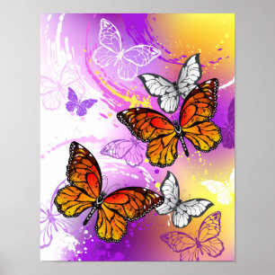 Poster Monarch Butterflies on Purple Background