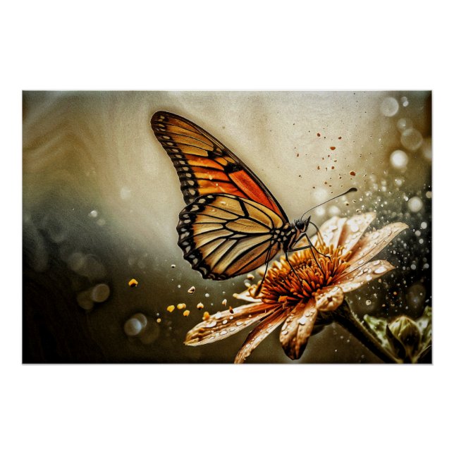 Poster *~* Monarque Papillon Artsy Taupe Fleur AP52 (Devant)