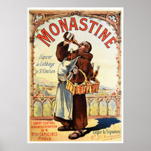 Poster MONASTINE Moine Liqueur Et Alcool Vintage Français