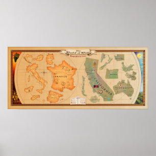 Poster Monde de copie d'affiche de carte de vin dans