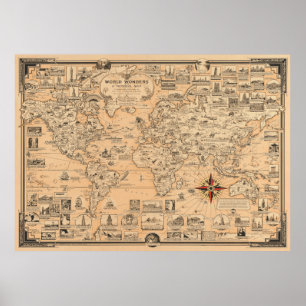 Poster Monde des merveilles - une carte picturale