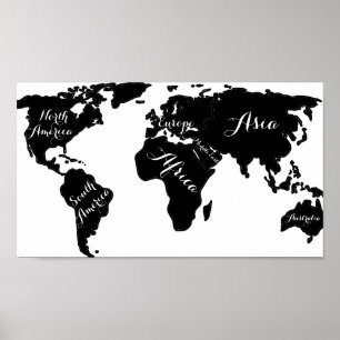 Poster Monde noir et blanc chic carte globe hipster impri