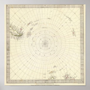 Poster Monde, proj gnomonique VI Pôle du sud au Lat de 45