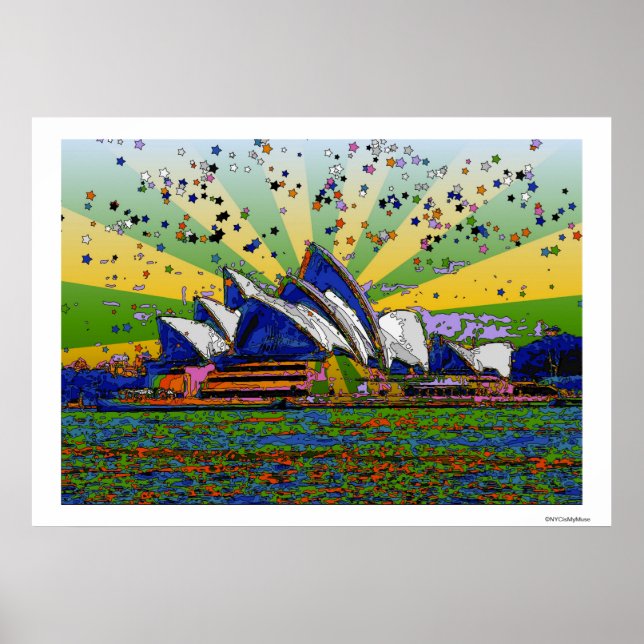 Poster Monde psychédélique : Sydney Australie Skyline A2 (Devant)