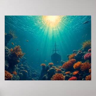Poster Monde sous-marin profond
