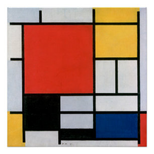 Poster Mondrial Composition Rouge Jaune Bleu Noir