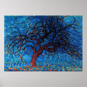 Poster Mondrian - Moyenne (Soirée) Arbre Rouge