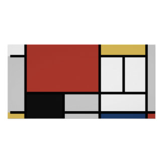 Poster Mondrian Peinture Rouge Plane Jaune Noir Gris Bleu