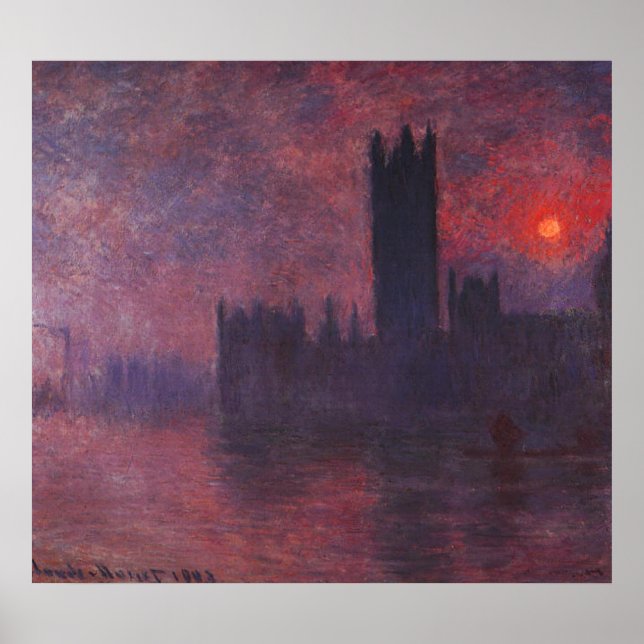 Poster Monet Chambres du Parlement au coucher du soleil P (Devant)