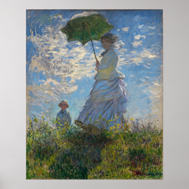 Poster Monet - Femme avec un parasol, Madame Monet et son (Devant)