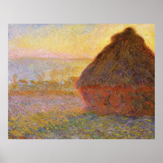 Poster Monet - Haystacks au coucher du soleil - Impressio (Devant)