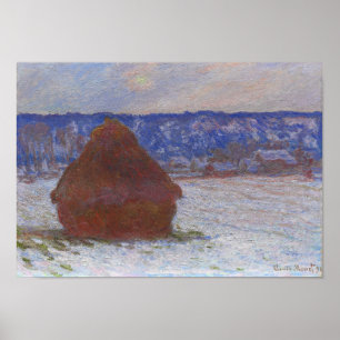 Poster Monet - Meule de blé (effet de neige, jour couvert