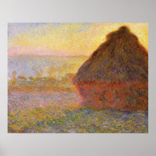 Poster Monet - meules de foin au coucher du soleil -