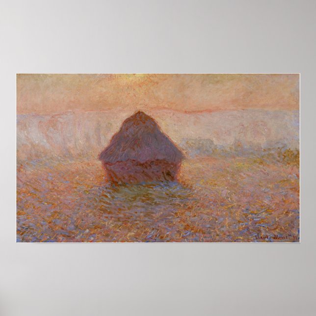 Poster Monet - Moulin À Grains Soleil Dans La Mist (Devant)
