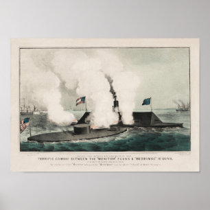 Poster Monitor vs. Merrimac - Ironclad Civil War Battle