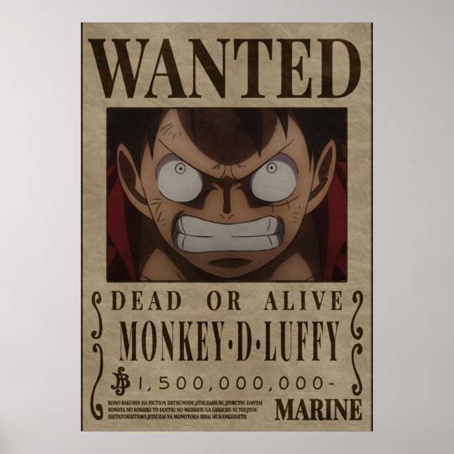 Poster Monkey D Luffy Une Pièce Bounty Recherché (Devant)