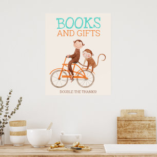 Poster Monkey Double Trouble Twins Baby Books Cadeaux Sig