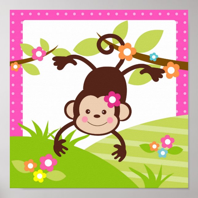 Poster Monkey Safari Jungle Animal Nursery Mur Art Imprim (Devant)