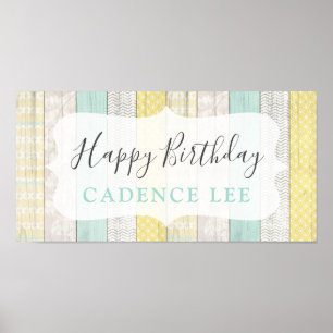Poster Monnaie et Jaune rustique chalet Bois Joyeux Anniv