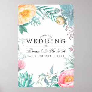 Poster Monnaie tropicale Florale Mariage d'été Bienvenue