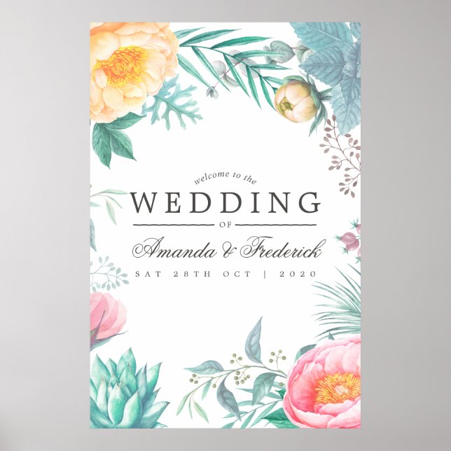 Poster Monnaie tropicale Florale Mariage d'été Bienvenue (Devant)