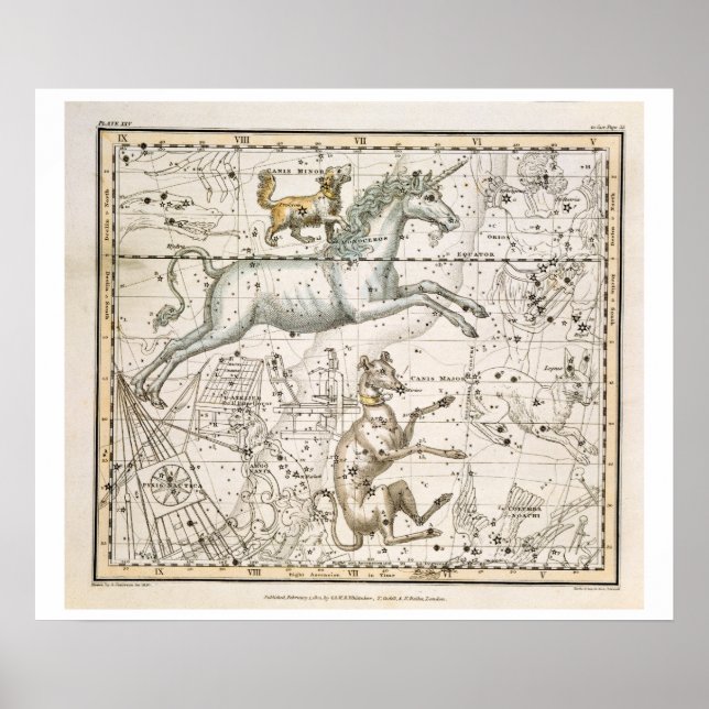 Poster Monoceros, from 'A Celestial Atlas', pub. en 1822 (Devant)