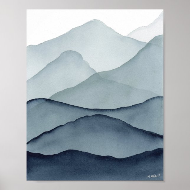 Poster Monochromatic Watercolor Mountains (Devant)