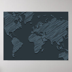 Poster Monochrome gris minimaliste carte du monde