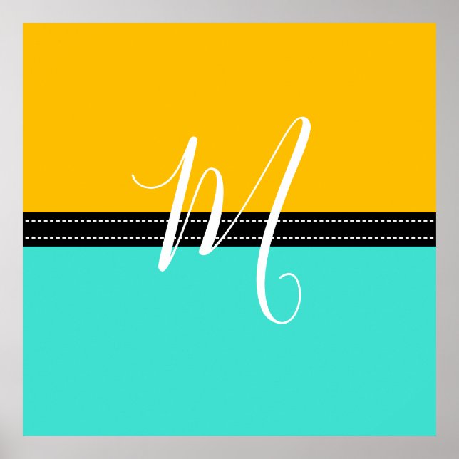 Poster Monogram Elegant Turquoise & Amber Solid Color (Devant)