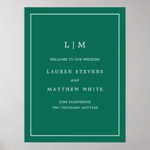 Poster Monogram Jewel Tone Emerald Green Mariage de bienv