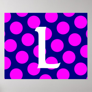 Poster Monogramme à points de la marine et de la magenta 