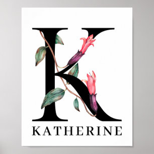 Poster Monogramme Alphabet Floral Personnalisé K