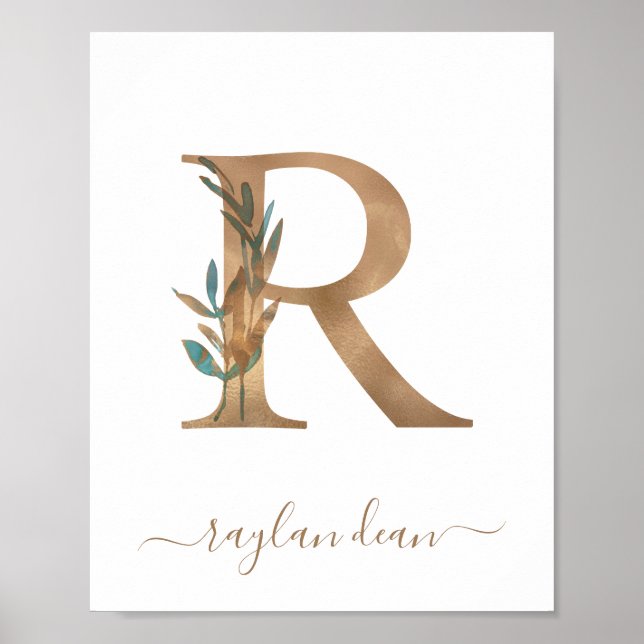Poster Monogramme Aquarelle Florale Lettre Or R (Devant)