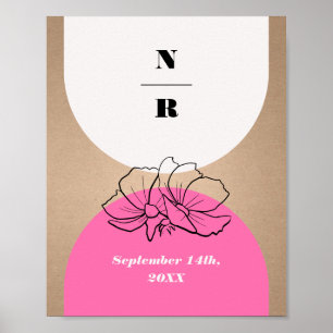 Poster Monogramme Arche rose Mariage Floral Bienvenue