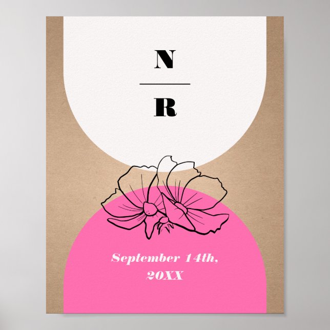Poster Monogramme Arche rose Mariage Floral Bienvenue (Devant)
