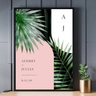 Poster Monogramme Arches Tropical Palm Leaf Mariage