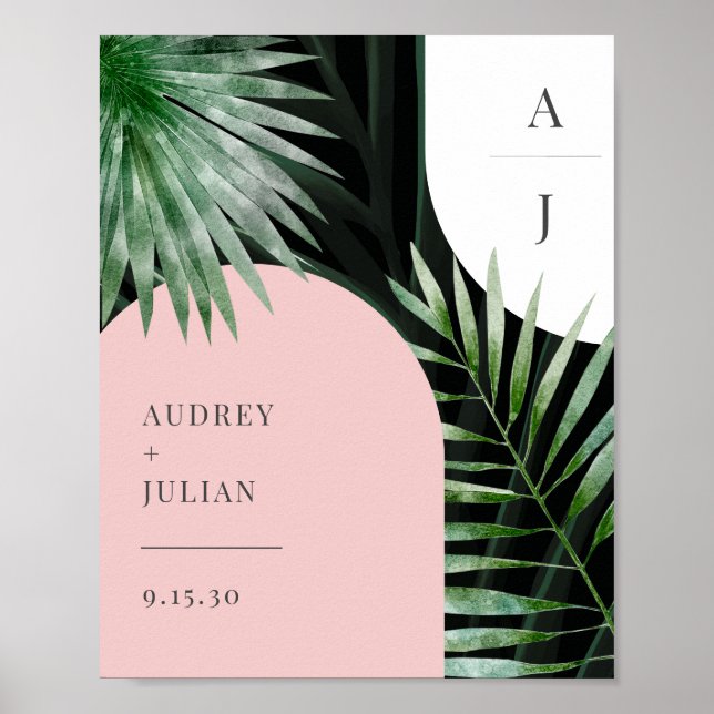 Poster Monogramme Arches Tropical Palm Leaf Mariage (Devant)