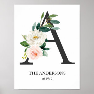 Poster Monogramme Art Print, Lettre A, Mariage, Pépinière