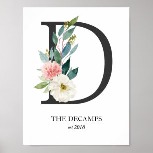 Poster Monogramme Art Print, Lettre D, Mariage, Pépinière
