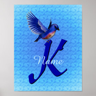 Poster Monogramme Bluebird Initiale K Personnalisé