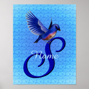 Poster Monogramme Bluebird Initiale S Personnalisé