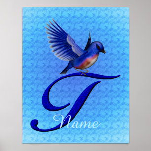Poster Monogramme Bluebird Initiale T Personnalisé