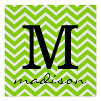 Monogramme chaux vert et blanc Chevron Imprimer