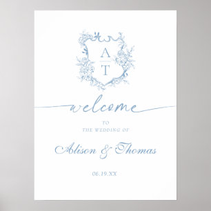 Poster Monogramme classique Dusty Blue Mariage Bienvenue