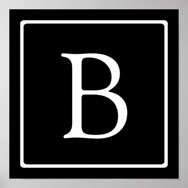 Poster Monogramme classique simple | Texte noir et blanc (Devant)