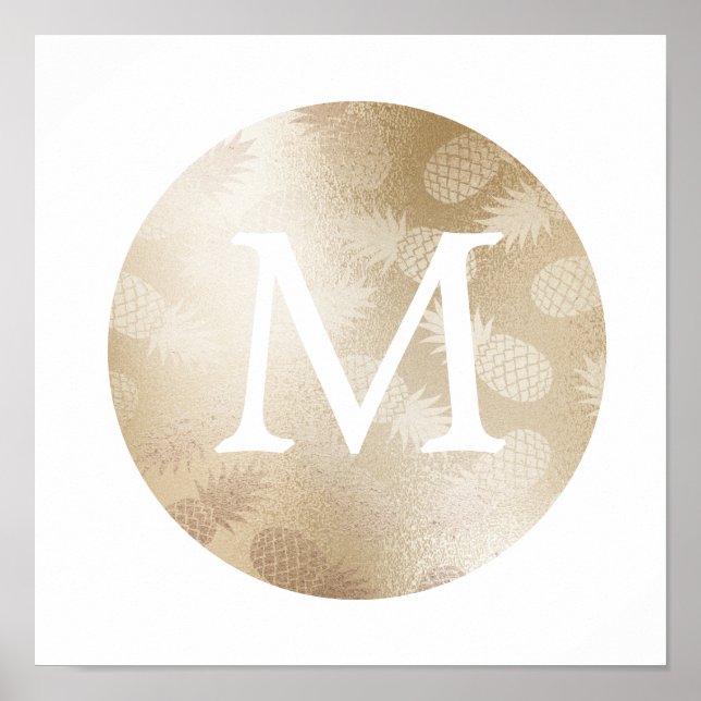 Poster monogramme d'ananas rose d'or à fausse feuille mig (Devant)
