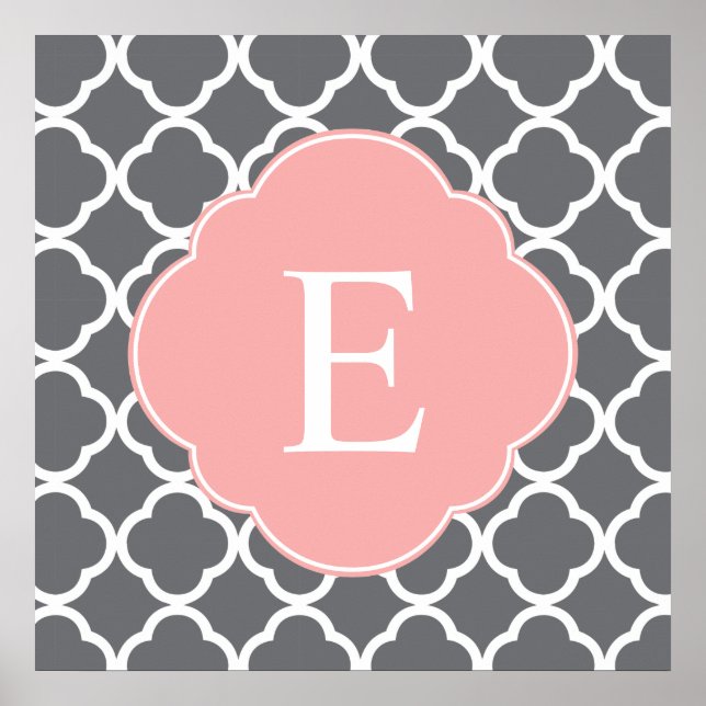 Poster Monogramme de feuille de papier gris gris (Devant)