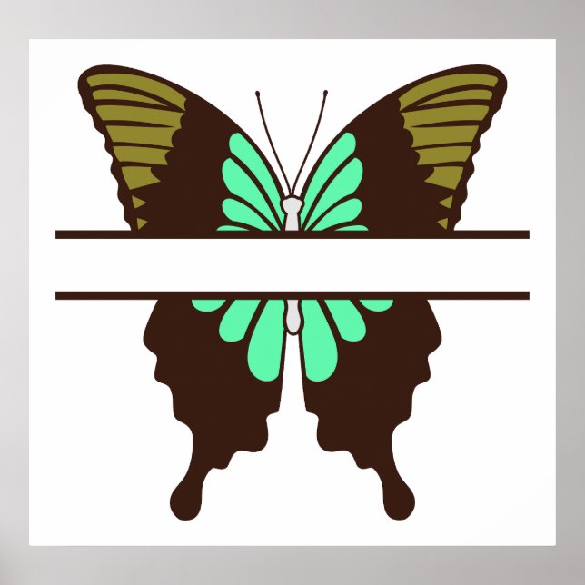 Poster Monogramme de fractionnement de papillon vert pers (Devant)